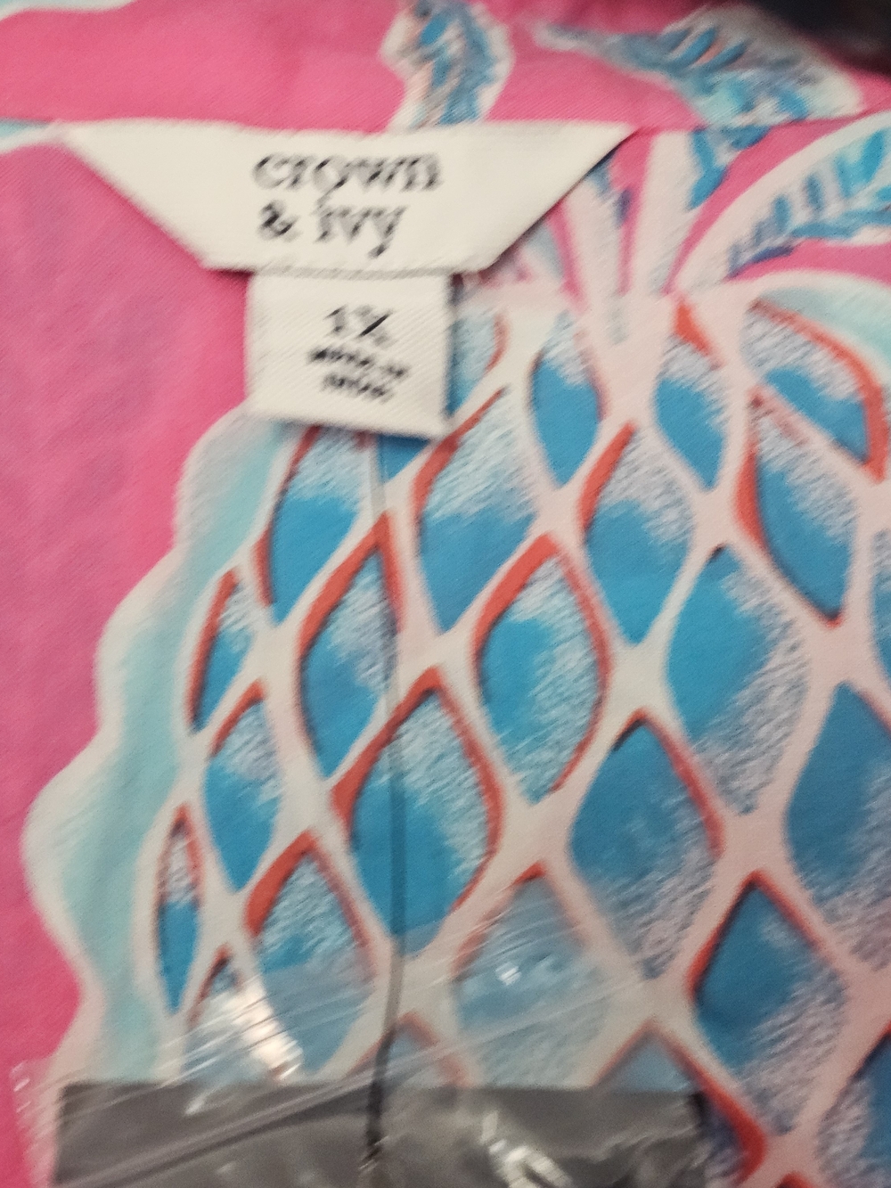 crown & ivy Pink Mini Dress with Blue Pineapple Print Playful Whimsical{Bx20} - Picture 5 of 11